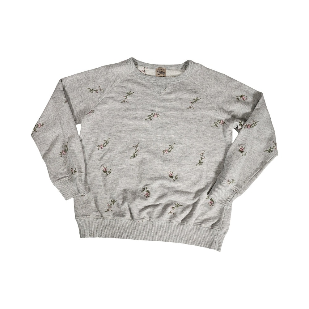 Como Vintage Womens Gray Floral Embroidered Raglan Sweatshirt CS12947TSC‎ Size M